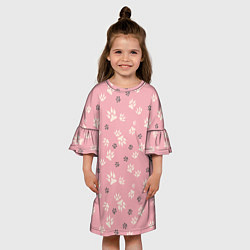 Платье клеш для девочки Розовый принт лапки, цвет: 3D-принт — фото 2