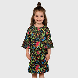 Платье клеш для девочки Цветочный Узор хохлома, цвет: 3D-принт — фото 2