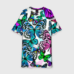 Платье клеш для девочки Рой цветных бабочек, цвет: 3D-принт