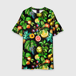 Платье клеш для девочки Сочные фрукты - персик, груша, слива, ананас, цвет: 3D-принт