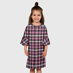 Платье клеш для девочки Шотландская клетка Tartan scottish роз-черно-бел, цвет: 3D-принт — фото 2