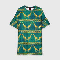 Платье клеш для девочки Золотые жирафы паттерн, цвет: 3D-принт