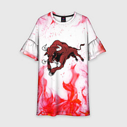 Платье клеш для девочки Бык на красном огне, цвет: 3D-принт