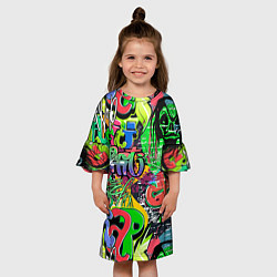 Платье клеш для девочки Граффити с черепами, цвет: 3D-принт — фото 2