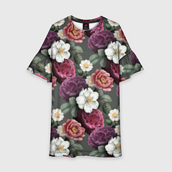 Платье клеш для девочки Bouquet of flowers pattern, цвет: 3D-принт