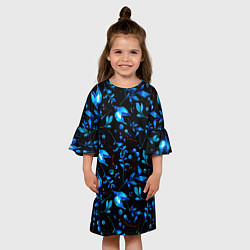 Платье клеш для девочки Ночные синие листья, цвет: 3D-принт — фото 2