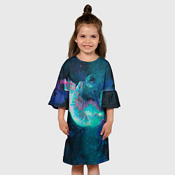 Платье клеш для девочки Котенок в космосе, цвет: 3D-принт — фото 2