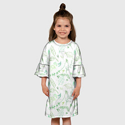 Платье клеш для девочки Хаос из зелёных веток и листьев, цвет: 3D-принт — фото 2