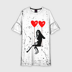 Платье клеш для девочки BANKSY БЭНКСИ девочка на качелях с сердцами, цвет: 3D-принт