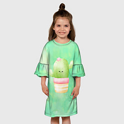 Платье клеш для девочки Маленький кактус в горшке, цвет: 3D-принт — фото 2