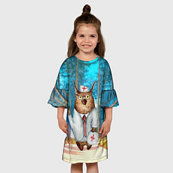 Платье клеш для девочки Врач - сова, цвет: 3D-принт — фото 2