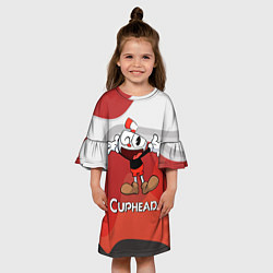 Платье клеш для девочки Cuphead веселая красная чашечка, цвет: 3D-принт — фото 2