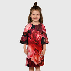Платье клеш для девочки Цветы Красные Пионы, цвет: 3D-принт — фото 2