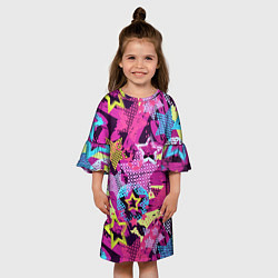 Платье клеш для девочки Star Colorful Pattern Fashion Neon, цвет: 3D-принт — фото 2