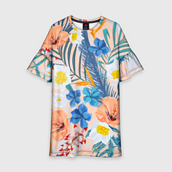 Платье клеш для девочки Цветы Яркие Тропические, цвет: 3D-принт