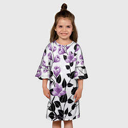 Платье клеш для девочки Распустившиеся фиолетовые цветы, цвет: 3D-принт — фото 2
