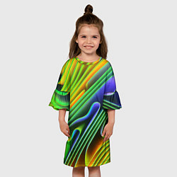 Платье клеш для девочки Цветные неоновые полосы Абстракция Color neon patt, цвет: 3D-принт — фото 2