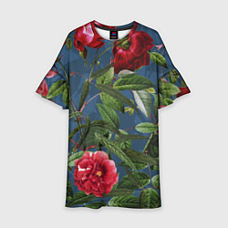 Платье клеш для девочки Цветы Розы В Саду, цвет: 3D-принт
