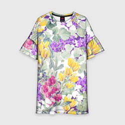 Платье клеш для девочки Цветы Красочный Луговой Узор, цвет: 3D-принт