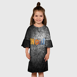 Платье клеш для девочки IN COLD горизонтальный логотип на темно-сером фоне, цвет: 3D-принт — фото 2