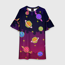 Платье клеш для девочки Pizza in Space, цвет: 3D-принт