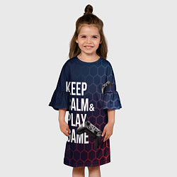 Платье клеш для девочки KEEP CALM& PLAY GAME PATTERN HEXAGONAL, цвет: 3D-принт — фото 2