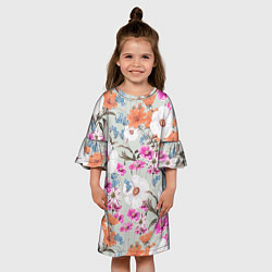 Платье клеш для девочки Цветы Аргемоны и Герберы, цвет: 3D-принт — фото 2