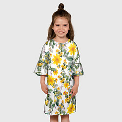 Платье клеш для девочки Цветы Жёлтого Цвета, цвет: 3D-принт — фото 2