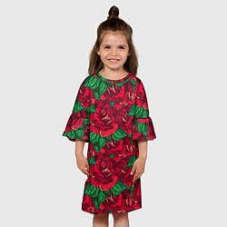 Платье клеш для девочки Цветы Много Красных Роз, цвет: 3D-принт — фото 2
