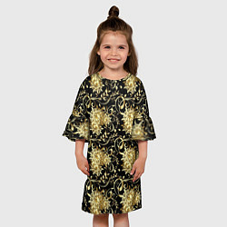 Платье клеш для девочки Золотые абстрактные цветы, цвет: 3D-принт — фото 2