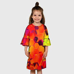Платье клеш для девочки НЕОНОВЫЕ ГРАДИЕНТНЫЕ 3D гексаэдры, цвет: 3D-принт — фото 2