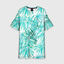 Платье клеш для девочки Листья Пальмы Нарисованные Акварелью, цвет: 3D-принт