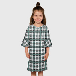 Платье клеш для девочки Серо-зеленый клетчатый узор шотландка, цвет: 3D-принт — фото 2