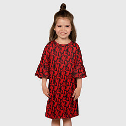 Платье клеш для девочки Красные психоделический смайлы, цвет: 3D-принт — фото 2
