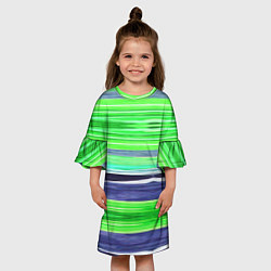 Платье клеш для девочки Сине-зеленые абстрактные полосы, цвет: 3D-принт — фото 2