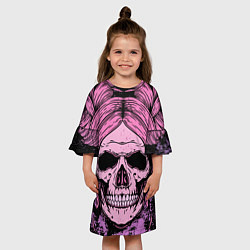 Платье клеш для девочки Женский череп с розовыми волосами, цвет: 3D-принт — фото 2