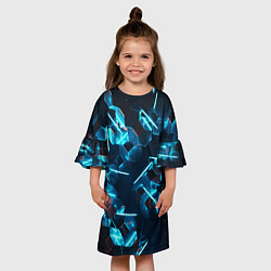 Платье клеш для девочки Неоновые фигуры с лазерами - Голубой, цвет: 3D-принт — фото 2