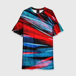 Платье клеш для девочки Неоновые прерывающиеся линии - Красный и голубой, цвет: 3D-принт
