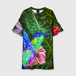 Платье клеш для девочки Колибри живопись, цвет: 3D-принт