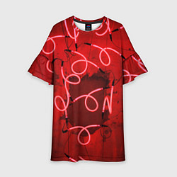 Платье клеш для девочки Неоновые закрученные фонари - Красный, цвет: 3D-принт