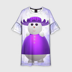 Платье клеш для девочки Снеговик в фиолетовой шляпе, цвет: 3D-принт