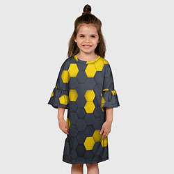 Платье клеш для девочки Разноцветные Соты Пчёл, цвет: 3D-принт — фото 2