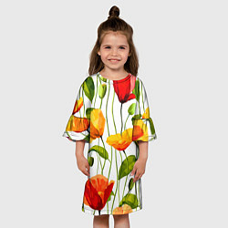 Платье клеш для девочки Волнообразный узор из цветков мака Лето, цвет: 3D-принт — фото 2