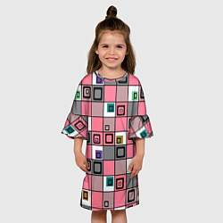 Платье клеш для девочки Розовый геометрический узор Geometric shapes, цвет: 3D-принт — фото 2