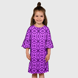 Платье клеш для девочки Геометрический узор в розово-малиновых тонах, цвет: 3D-принт — фото 2