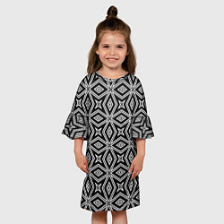 Платье клеш для девочки Черно-белый узор геометрический ромбы, цвет: 3D-принт — фото 2
