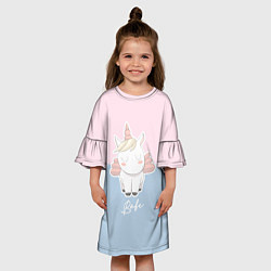Платье клеш для девочки Малыш Единорог, цвет: 3D-принт — фото 2