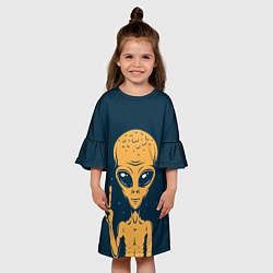 Платье клеш для девочки Привет их космоса, цвет: 3D-принт — фото 2
