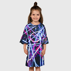 Платье клеш для девочки Неоновые хаотичные линии и буквы - Синий, цвет: 3D-принт — фото 2