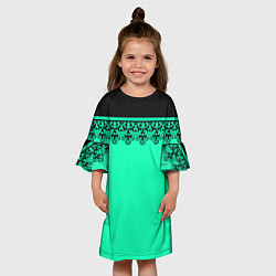 Платье клеш для девочки Черные кружева на ярком неоновом зеленом фоне lace, цвет: 3D-принт — фото 2